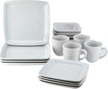 American Atelier Square Dinnerware Sets | White Kitchen Plates Bowls and Mugs | 16 Piece Stoneware Madelyn Collection | Dishwasher &amp Microwave Safe | 10.75 x 10.75 Service for 4