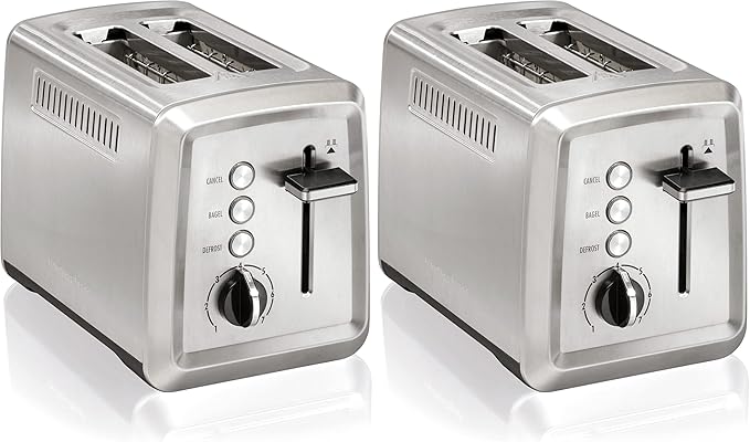Hamilton Beach 2 Slice Toaster with Extra-Wide SlotsBagel SettingToast BoostSlide-Out Crumb TrayAuto-Shutoff &amp Cancel ButtonDefrost FunctionStainless Steel (22794)(Pack of 2)