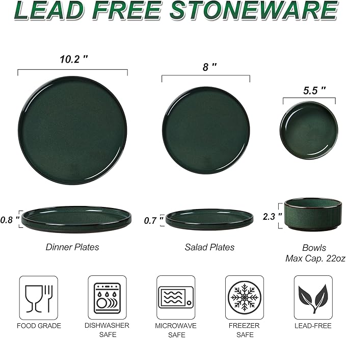 LIANYU Plates and Bowls Sets for 4 12 Piece Stoneware Dinnerware Dishes Set Ceramic Dinner Dishware for Pasta Dessert Cereal Rustic Terracotta Bottom Chip Resistant &amp Dishwasher Safe Hunter G
