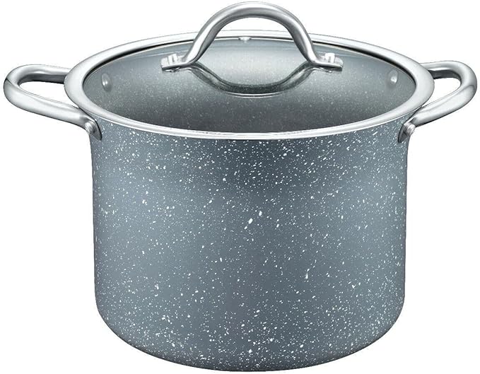 For 7 Quart Granite Stock Pot Nonstick Cookware Set (Grey)
