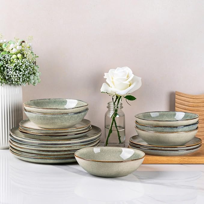 AmorArc Ceramic Dinnerware SetsHandmade Reactive Glaze Stoneware Plates and Bowls SetsHighly Scratch Resistant | Dishwasher &amp Microwave Safe Dishes SetService for 8 (24pc)