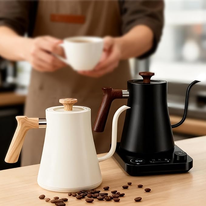 Gooseneck Electric Kettle with Temperature Control 0.9L Pour Over Coffee Kettle 1200W Fast Boil Stainless Steel Interior Auto Shut-Off &amp Boil-Dry Protection for Coffee and Tea (black)