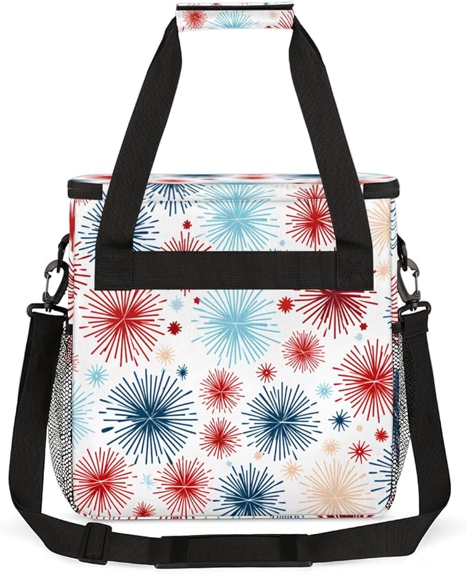 4th of JulyRed Fireworks Coffee Maker Carrying Bag Travel Storage Bag Compatible with K-Mini or K-Mini Plus Single Serve Coffee Brewer Carrying Case with Multiple Pockets &amp Shoulder Strap