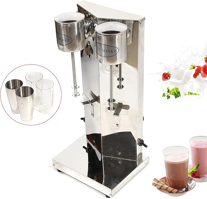 Milkshake Maker Machine Electric Milkshake Blender Maker Commercial Stainless Steel Milk Shaking Machine Double Heads Milk Shaker Electric Drink Mixer for Home Bars Milkshakes Coffee(Style 2)
