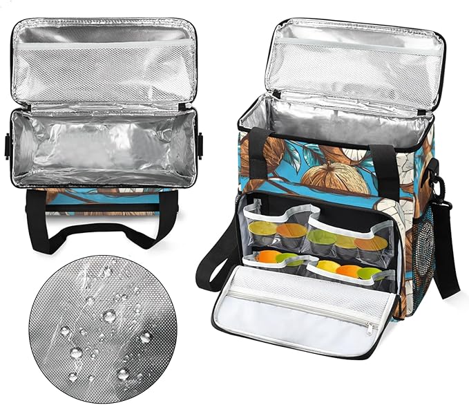 Coconuts Theme Coffee Maker Travel Bag for Keurig K-Mini/K-Mini Plus Insulated Waterproof Tote with Pockets for K-Cup Portable Single-Serve Brewer Case