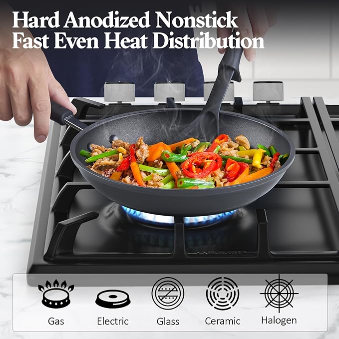 Cook N Home Professional Hard Anodized Nonstick Pots and Pans 10-Piece Cookware Set with Stay-Cool Handles Black