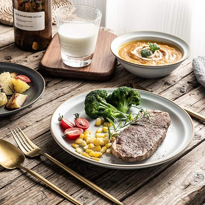 Elegant Dinner SetCeramics Dinner SetsPlate/Bowl/Dish|22 Pieces Premium Color Mixing Dinnerware - Matte Glazed Porcelain Dinner Plates Combination Set for Restaurant