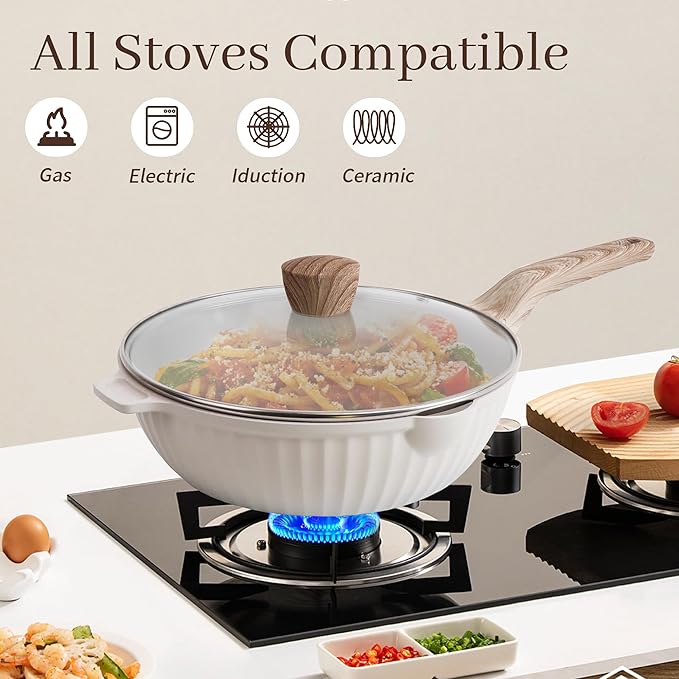 13-Piece Nonstick Pots and Pans Set – Granite Stone Kitchen Cookware Set PFOA-Free – Includes Frying Pans Saucepans Sauté Pan – Induction Compatible White