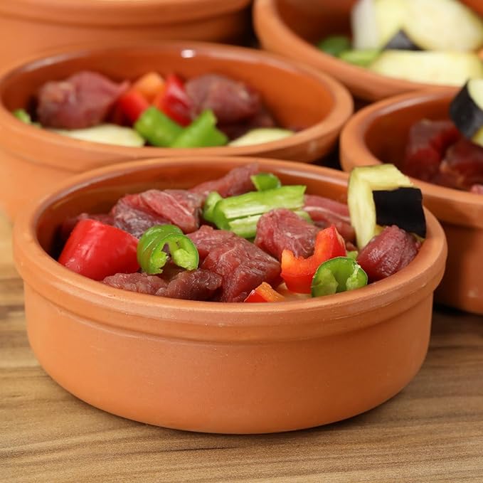 Areste Mexican Clay Cookware Set (Set of 6)- Terracotta Cooking Pots Bowls Plates and Serving Dishes - Premium Spanish Earthenware for Baking Yogurt Kheer Meat Vegetables Turkish Cuisine - Caz
