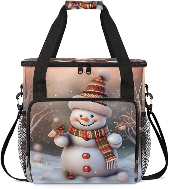 Christmas Snowman Coffee Maker Carrying Bag Fantastic Snowman Travel Storage Bag Compatible with K-Mini or K-Mini Plus Single Serve Coffee Brewer Carrying Case with Multiple Pockets &amp Shoulder S