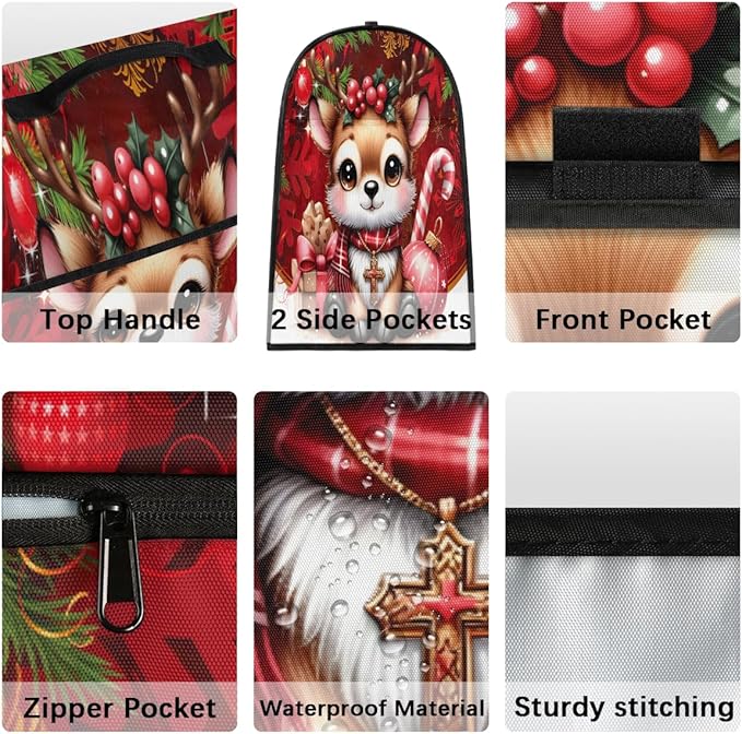 Kitchen Aid Mixer Cover Christmas Deer Candy Canes Stand Mixer Cover Compatible with 6-8 Quarts Stand Mixers Dust Covers with Zipper Pocket Foldable Washable Kitchen Aid Organizer Bag