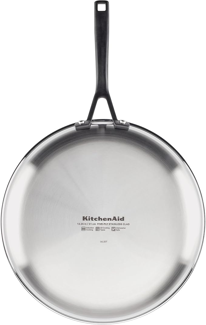 KitchenAid 5-Ply Clad Stainless Steel and Nonstick Induction Frying Pans/Skillet Set 8.25 Inch and 12.25 Inch - Polished Stainless Steel
