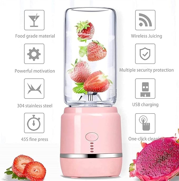 Portable Blender Personal Blender with USB Rechargeable Mini Fruit Juice Mixer for Smoothies and Shakes Mini Juicer Cup Travel (Color : Blue) (Pink)