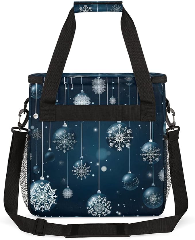 Christmas Snowflakes Coffee Maker Carrying Bag Fantastic Snowflakes Travel Storage Bag Compatible with K-Mini or K-Mini Plus Single Serve Coffee Brewer Carrying Case with Pockets &amp Shoulder Stra