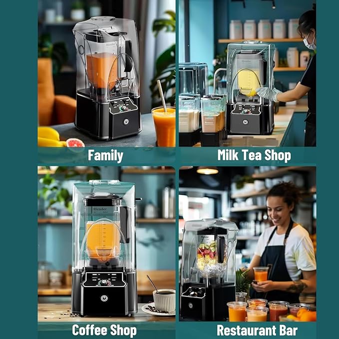 Professional Commercial Blender With Shield Quiet Sound Enclosure 2200W Industries Strong and Quiet Professional-Grade Power Self-Cleaning Black