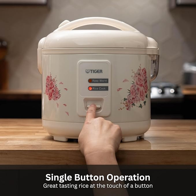 Tiger JAZ-A18U-LF 10 Cup Capacity White Rice Cooker with Non-Stick Inner Pot Retractable Power Cord and Keep Warm up to 12 hours (Flower)
