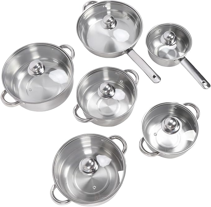 GOTOTOP Stainless Steel Set Cookware Stainless Steel Cookware Set 6-Piece Pots and Pans Set with Lids for Kitchen Induction Oven Safe Even Heating Easy to