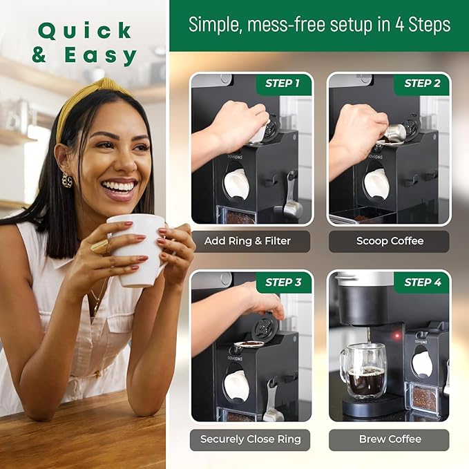 SavePod Coffee Pod Maker with Reusable Coffee Pods Compatible with Keurig and K-Cup Coffee Machines Smart Easy to Use &amp Convenient (Black Small)