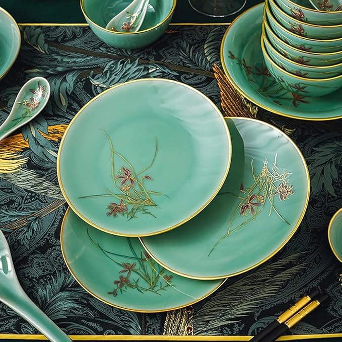 Dinnerware Sets - Luxury Gift Dishes Service Set 45PCS Ceramic Dinnerware Set Bone China Tableware Dishes Plates Ceramic Combination Dinner Service Set Porcelaine Service for 10