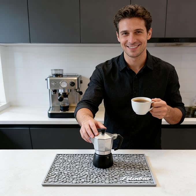Coffee Machine Mat for Countertops Waterproof Dish Drying Mat for Kitchen Bars Restaurant 18X12in 1cm Thick Coffee Mat Bar Decor Espresso Mat Non-Slip Drip Tray Mat(Gray18x12)