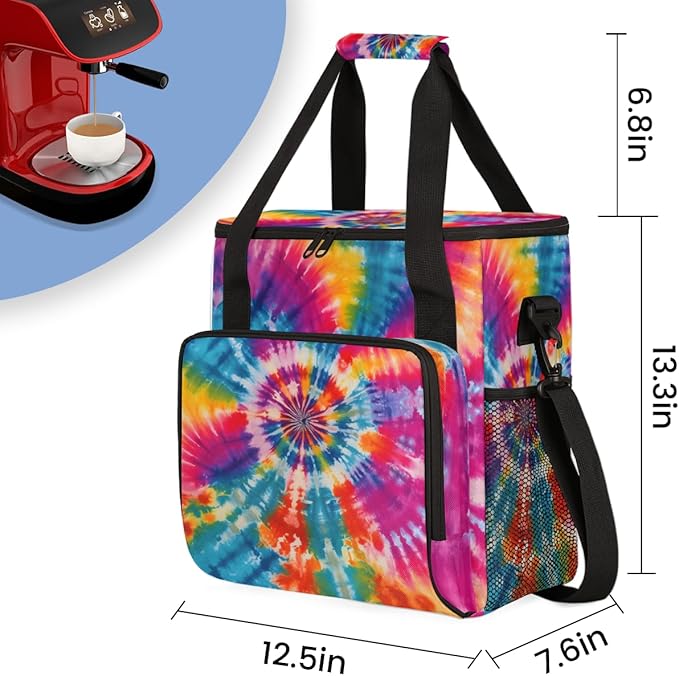 Tie Dyeing Coffee Maker Carrying Bag Light Blue Pink Travel Storage Bag Compatible with K-Mini or K-Mini Plus Single Serve Coffee Brewer Carrying Case with Multiple Pockets &amp Shoulder Strap
