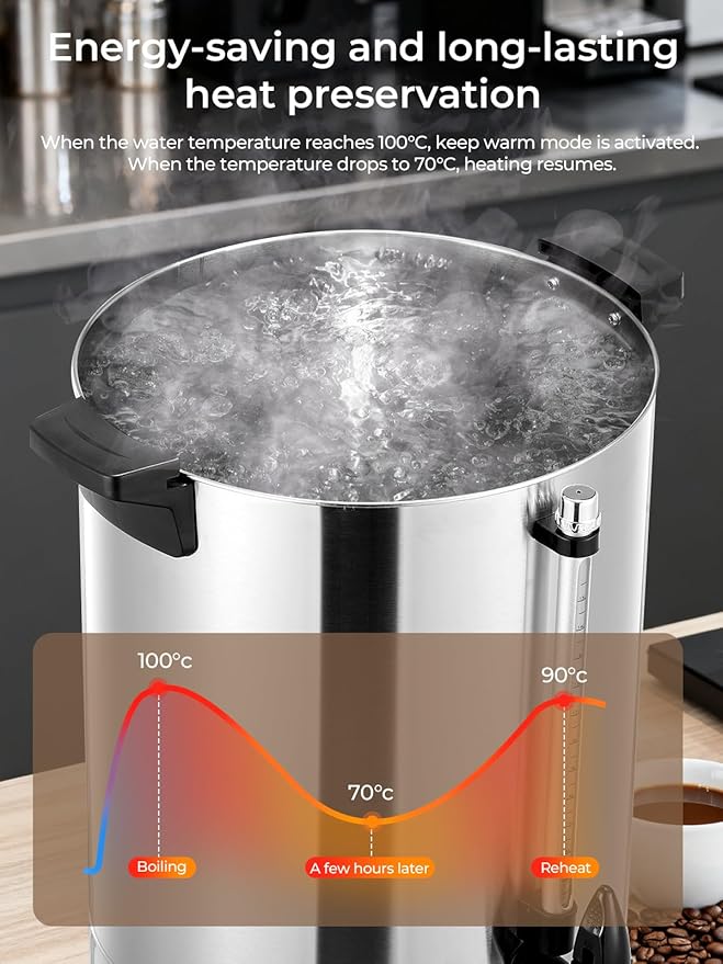 FOHERE Coffee Maker 150 Cups Commercial Coffee Urn 15 L/3.96 Gal Electric Hot Beverage Dispenser with Dripless Faucet 1500W Power Quick Brew Stays Hot for Coffee &amp Beverage Catering Party