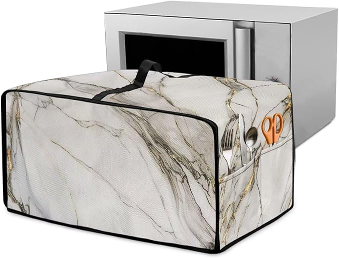 Toaster Oven Dustproof Cover Waterproof Bread Machine Protector with Handle Top Universal Fit Decorative Small Appliance Cover Gift White Marble - M