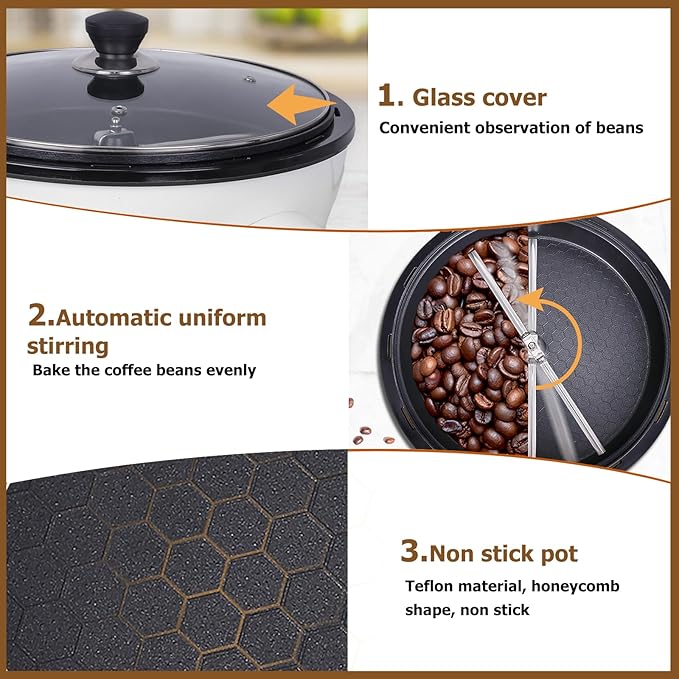 JIAWANSHUN Coffee Roaster Upgraded Electric Coffee Bean Roaster 1.1lb Coffee Roaster for Home Use0-240℃ Temperature Adjust&ampTimer 110-120V