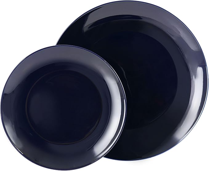 18 Piece Porcelain Dinnerware Set in Dark Blue Solid Casual Round Dishwasher Safe