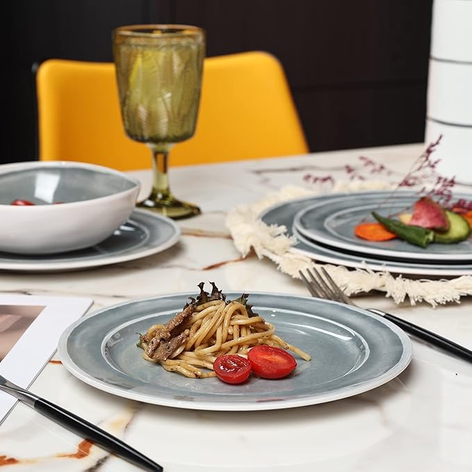 Melamine Dinnerware Set - 12pcs Dishes Dinnerware Set for 4 Indoor and Outdoor use Dishwasher Safe Break-resistant Lightweight Gray