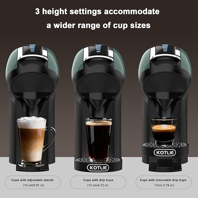 KOTLIE EM-308B Espresso Machine Single Serve Coffee Maker Compatible with Multiple Capsule Types Ground Coffee and ESE Pods 3 Temperatures 7 Water Volume Levels 34 Oz（Green）