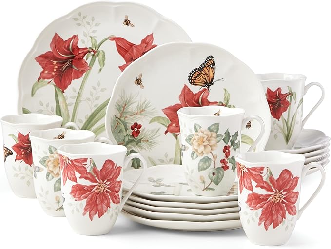 Lenox Dinnerware Set Butterfly Meadow Holiday 18-Piece Set Service For 6 Porcelain Christmas Dinnerware Sets Holiday Hosting Dishwasher Safe Plates and Mugs Sets (18 Pieces Assorted)