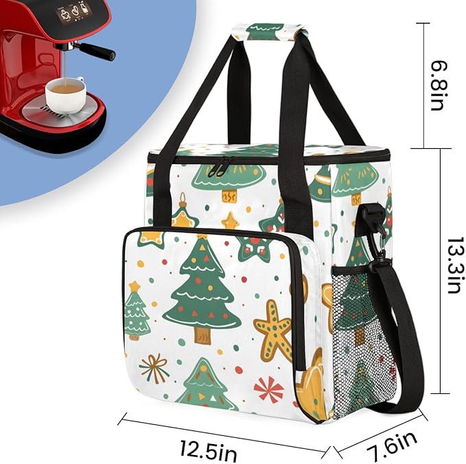 Retro Tree Christmas Coffee Maker Carrying Bag Portable Travel Storage Tote Bag Compatible with K-Mini or K-Mini Plus Single Serve Coffee Brewer Carrying Case with Multiple Pockets &amp Shoulder St