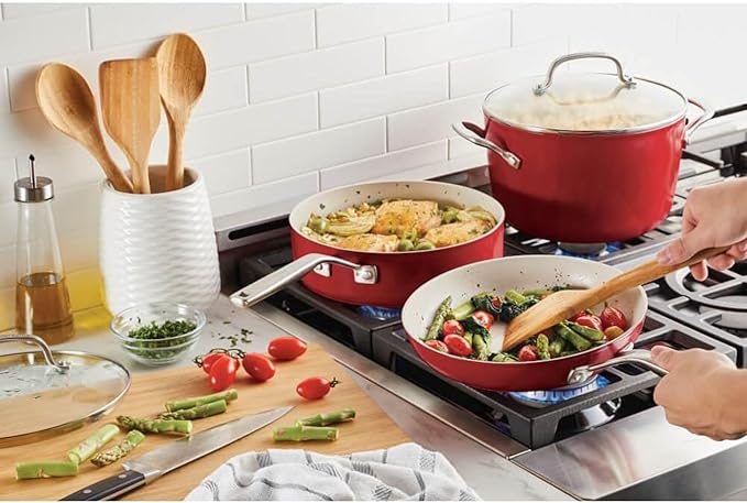 KitchenAid 84845 10-Pc. Hard Anodized Nonstick Ceramic Cookware Set - Empire Red