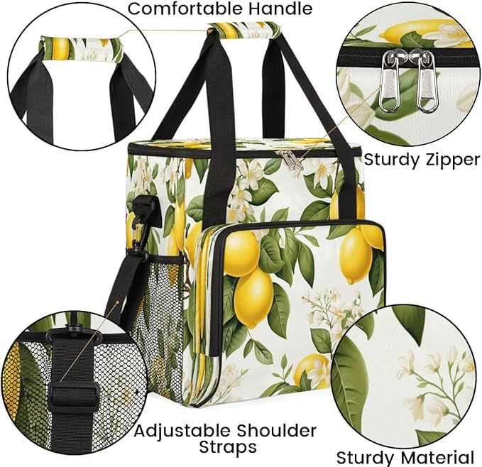 Flowering Lemon Printed Coffee Maker Carrying Bag for Keurig K-Mini or K-Mini Plus Storage Portable Coffee Maker Travel Bag