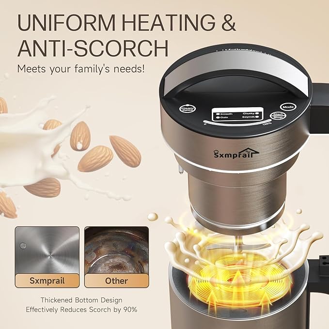304 Stainless Steel Almond Milk Maker Machine (Built-in Filter) 50oz 6-7 Cups Per Batch 8-IN-1 Cooking Blender Make Plant Based Nut Milk Soy Oat Milk Soup &amp Juice Automatic Cleaning (Silvery)