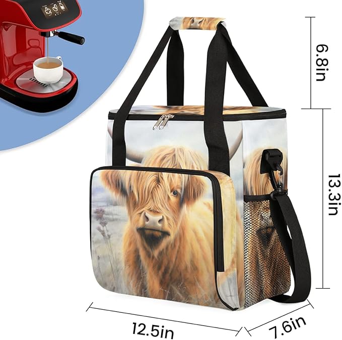 Coffee Maker Carrying Bag Highland Cow Single Cup Coffee Maker Travel Bag Compatible with Keurig K-Mini or K-Mini Plus Portable Storage Bag with Shoulder StrapAZ-195