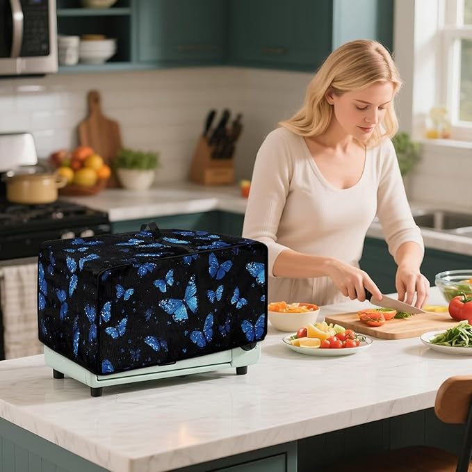 Toaster Oven Cover with Pockets Can Hold Jam Spreader Knife &amp Toast Machine Tongs Dust Fingerprint Protection Covers Keep Your Toaster Oven Pristine Bule Butterfly Print