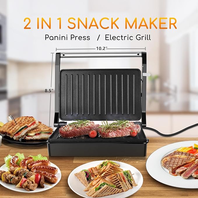 Aigostar Toaster 2 Slice Retro Extra-Wide Slot Toasters and Panini Press Sandwich Maker Aigostar 1000W Sandwich Press Grill with Non-Stick Coated Plates