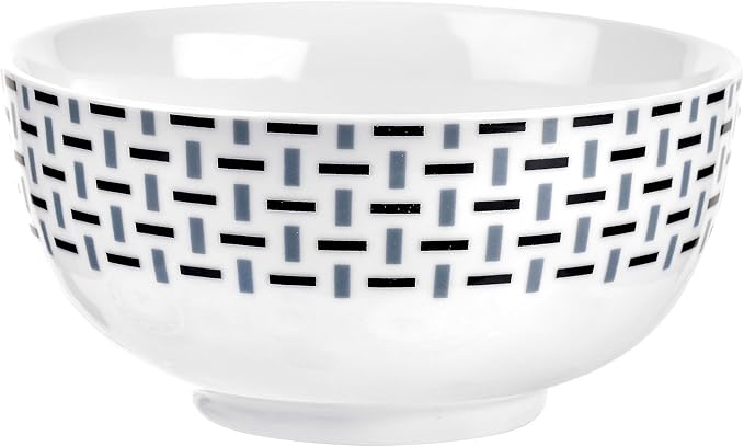 Portmeirion Home Stella 16 Piece Set - Monochrome Porcelain Dinnerware Collection with Patterned Borders Mix &amp Match Designs - Ideal for Family Dining Casual Entertaining &amp Modern Table Sett