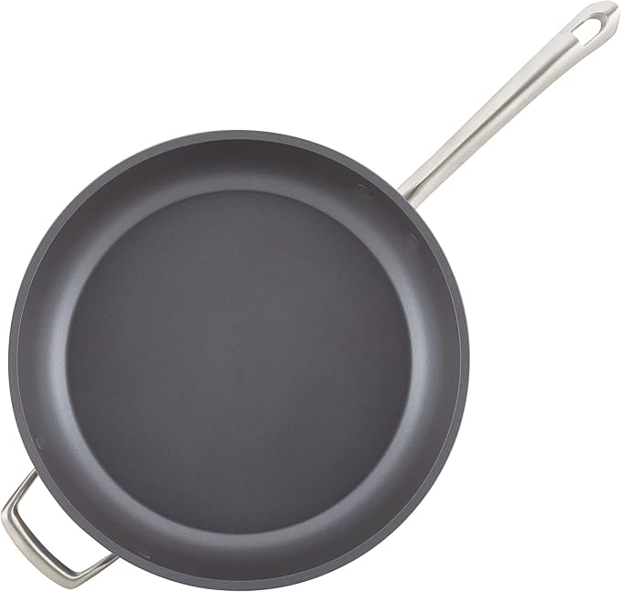 Anolon Accolade Forged Hard Anodized Nonstick Deep Frying Pan / Skillet with Helper Handle and Lid 12 Inch - Moonstone Gray