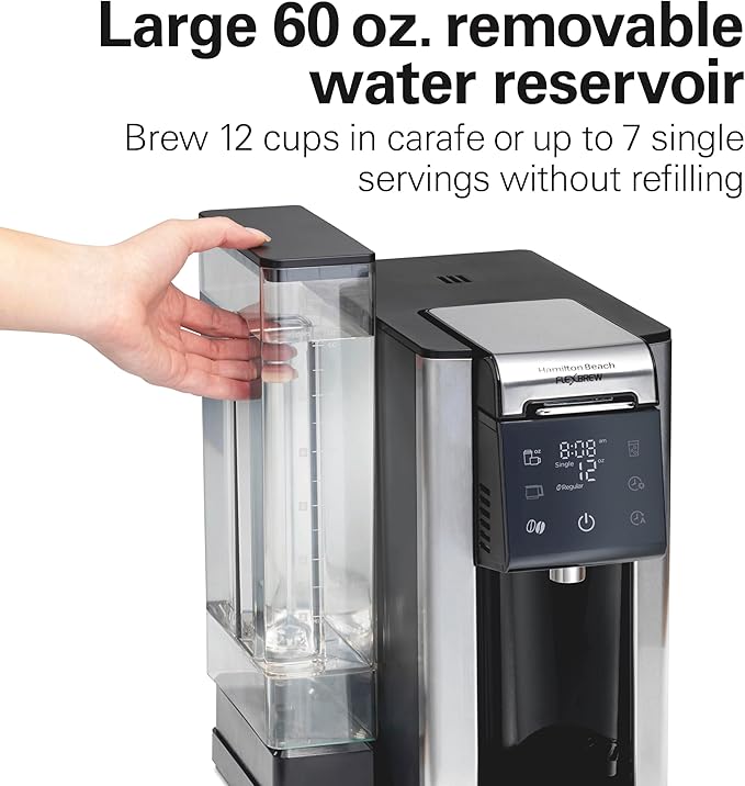 Hamilton Beach FlexBrew Advanced 5-in-1 Programmable 12 Cup Drip and Single Serve Hot &amp Iced Coffee Maker with Movable 60 oz. Water Reservoir Use Pod Packs and Grounds Fast Brewing Black (49924
