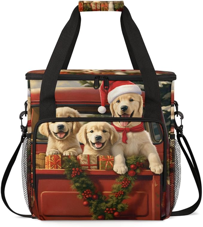Christmas Puppy Coffee Maker Carrying Bag Portable Travel Storage Tote Bag Compatible with K-Mini or K-Mini Plus Single Serve Coffee Brewer Carrying Case with Multiple Pockets &amp Shoulder Strap