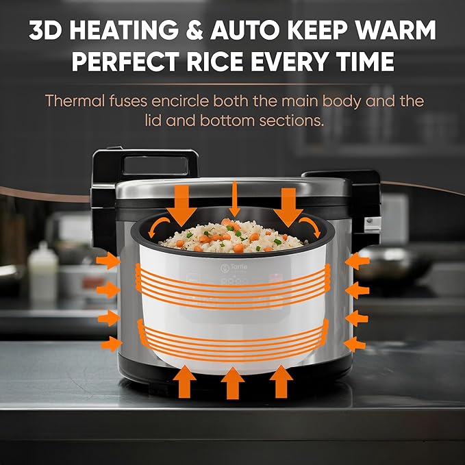 Commercial Large Multi-Function Rice Cooker - Professional 64 Cup Cooked (32 Cup Uncooked) Rice Maker Cooker With Non Stick Pot &amp Hinged Lid - Brown Rice Sushi Rice and more