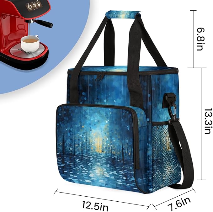 Glitter Coffee Maker Carrying Bag Midnight Blue Portable Travel Storage Tote Bag Compatible with K-Mini or K-Mini Plus Single Serve Coffee Brewer Carrying Case with Multiple Pockets &amp Shoulder S