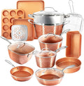 Gotham Steel Hammered 24 Pc Ceramic Cookware Set Nonstick Induction Ceramic Pots and Pans Set Non Stick with Deep Square Pan Set &amp Bakeware Set Non Toxic PFOA PFOS Free Oven &amp Dishwasher Sa