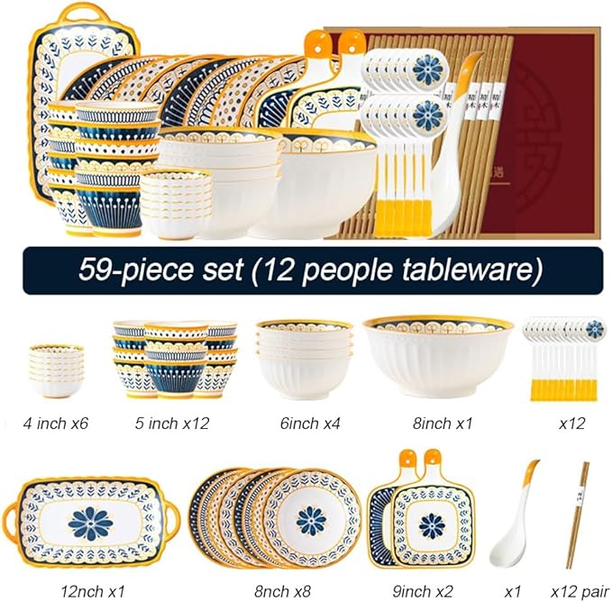 Stylish Yet Affordable dinnerware Set Microwave/Oven/Dishwasher Safe for Both Formal and Casual OccasionsGift (59 Pieces)