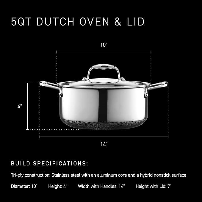 HexClad Hybrid Nonstick 6-Piece Cookware Set 5Qt Dutch Oven with Lid 5.5Qt Sauté Pan with Lid and 10Qt Stockpot with Lid Stay-Cool Handles Dishwasher and Oven-Safe Induction Ready