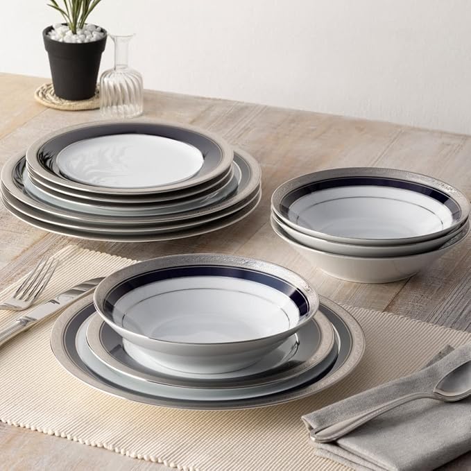 Noritake Crestwood Cobalt Platinum 12-Piece Dinneware Set Service for 4