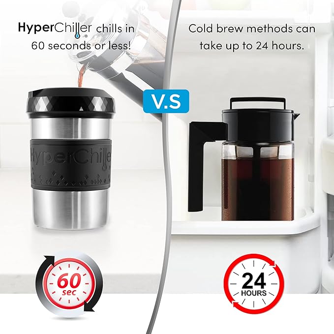 The Original but NEW Stainless-Steel HyperChiller HC2SS Patented Iced Coffee/Beverage Cooler Ready in One Minute Reusable for Iced Tea Wine Spirits Alcohol Juice 12.5 oz Stainless Steel